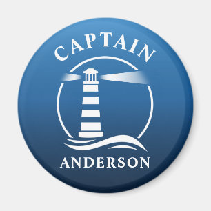 Aimant Capitaine Votre Nom Phare Ocean Waves Blue