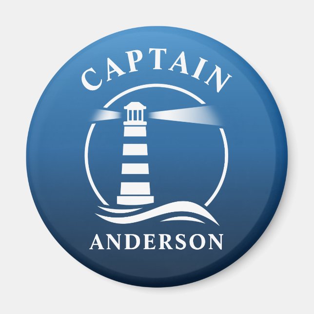 Aimant Capitaine Votre Nom Phare Ocean Waves Blue (Devant)