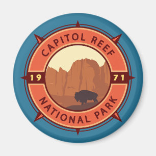 Aimant Capitol Reef National Park Bison Retro Compass