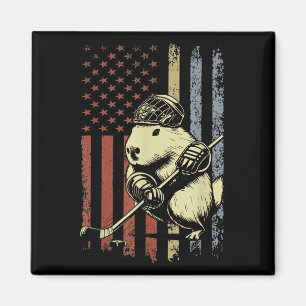 Aimant Capybara Jouer Hockey Drapeau Américain Capybara H