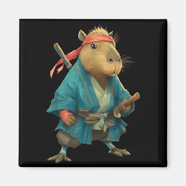 Aimant Capybara Ninja Samurai Japan Funny Japanese Graphi (Devant)
