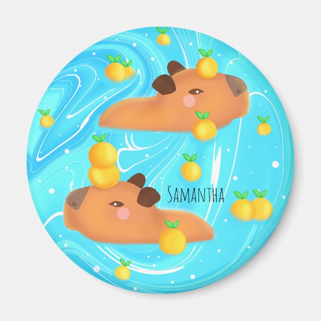 Aimant Capybaras Dans L'Eau Avec Oranges (Devant)