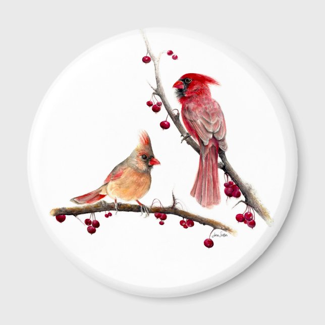 Aimant Cardinal Couple Berry Branches (Cardinal Couple Berry Branches Magnet from Jenn Steffen Art
)