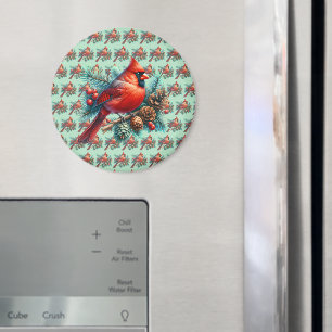 Aimant Cardinal sur la branche des pins avec les baies d'