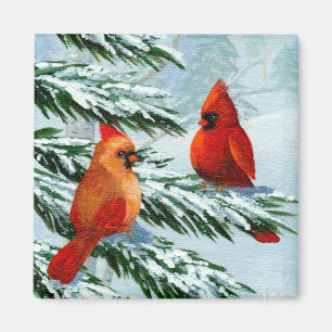 Aimant Cardinaux d'hiver Oiseaux Creationarts de la neige