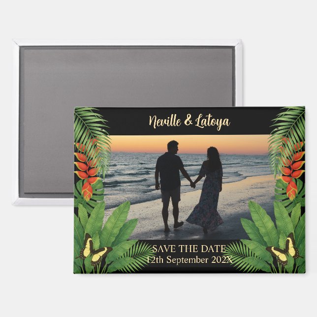 Aimant Caribbean Beach Wedding Tropical Save the Date (Recto/Verso)