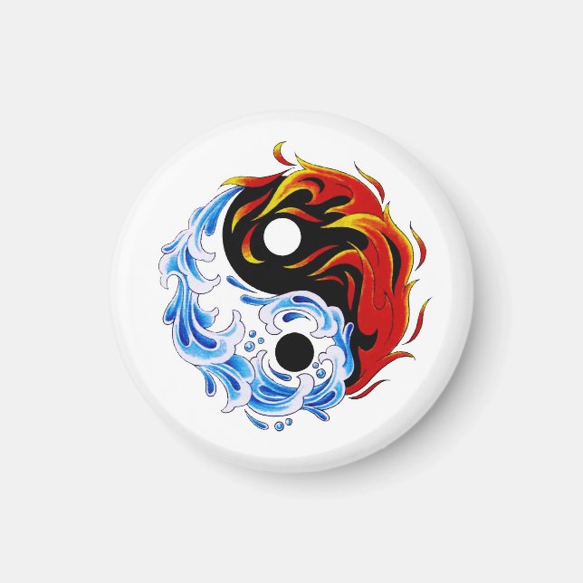 Aimant Caricature cool symbole tatouage feu d'eau Yin Yan (Devant)
