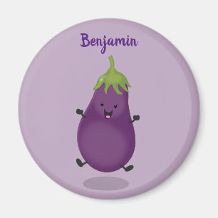 Aimant Caricature d'aubergine d'aubergine joliment heureu