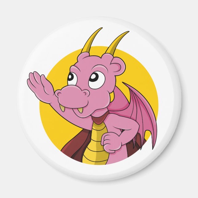 Aimant Caricature de dragon rose (Devant)