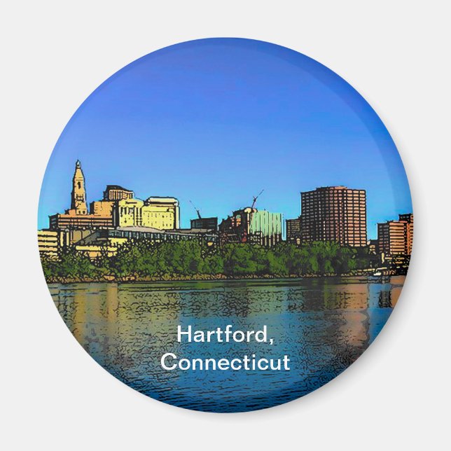 Aimant Caricature de Hartford Connecticut Skyline (Devant)