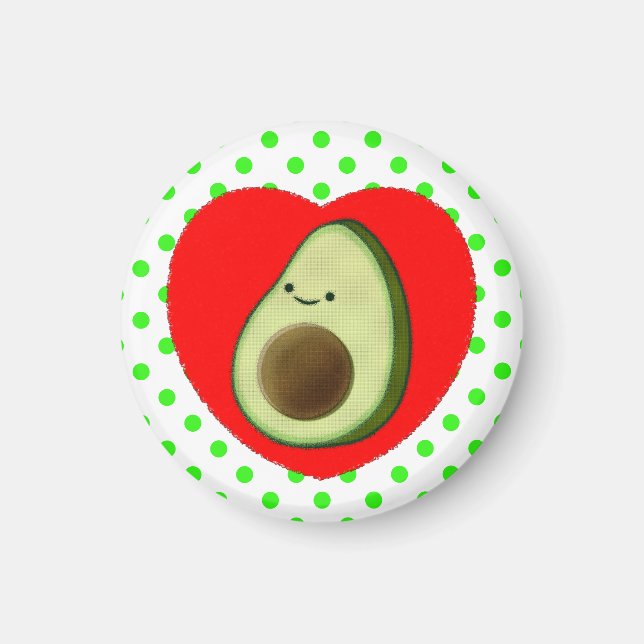 Aimant Caricature De L'Avocado Mignonne Dans Le Coeur Rou (Devant)