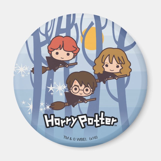 Aimant Caricature Harry, Ron, & Hermione Voler Dans Woods (Devant)