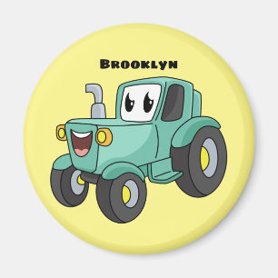 Aimant Caricature joli tracteur vert joyeux