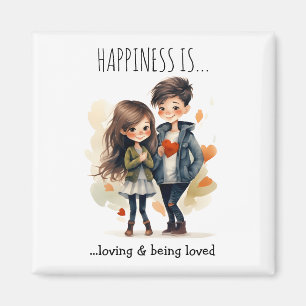 Aimant Caricature mignonne en couple amoureux   Le bonheu