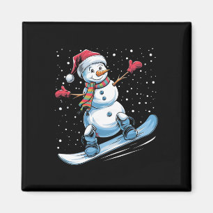 Aimant Caricature Snowboard Snowman Avec Santa Hat Christ