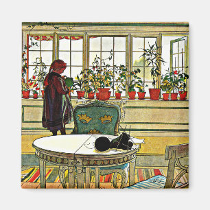Aimant Carl Larsson - Fleurs sur un rebord de fenêtre