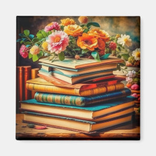 Aimant Carnet d'antiquités de livres et de fleurs Vintage