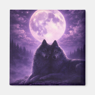 Aimant Carré aimanté Loups au clair de lune