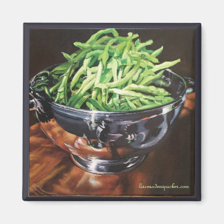 Aimant carré avec haricots verts dans un bol d'arg