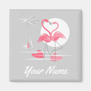 Aimant Carré d'aimant de nom d'amour de Flamant rose