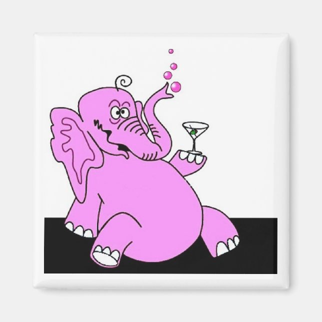 Aimant carré d'aimant frigo "Eléphant rose ivre" (Devant)