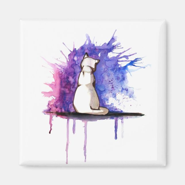 Aimant Carré de 2 pouces - aquarelle Chat (Devant)