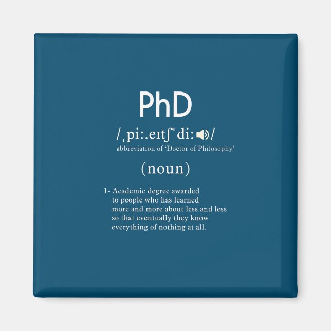 Aimant carré de définition phd drôle (Devant)