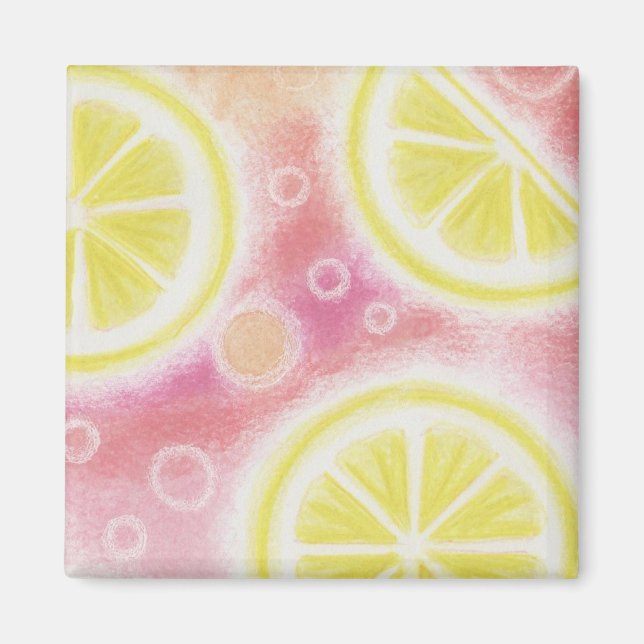 Aimant Carré frigidaire citron rose (Devant)