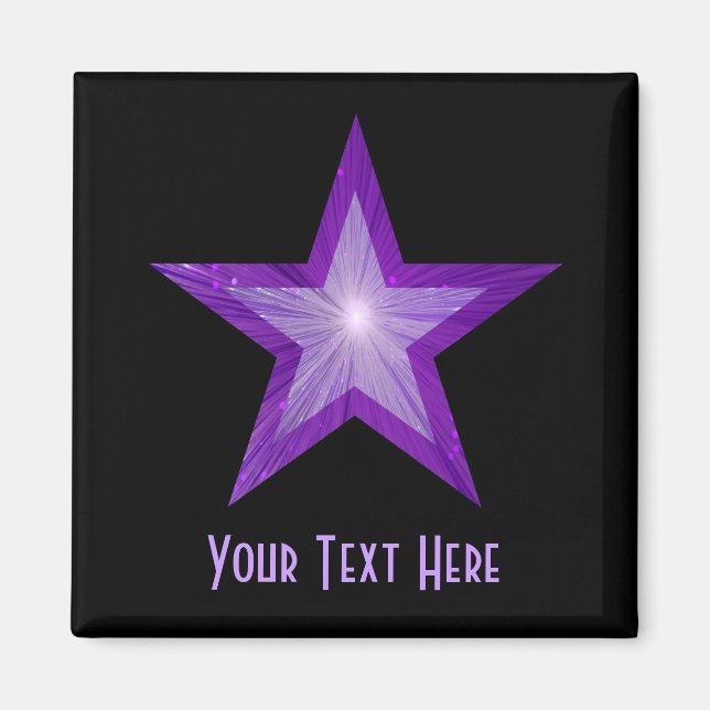 Aimant Carré magnétique Purple Star 'Your Text' noir (Devant)