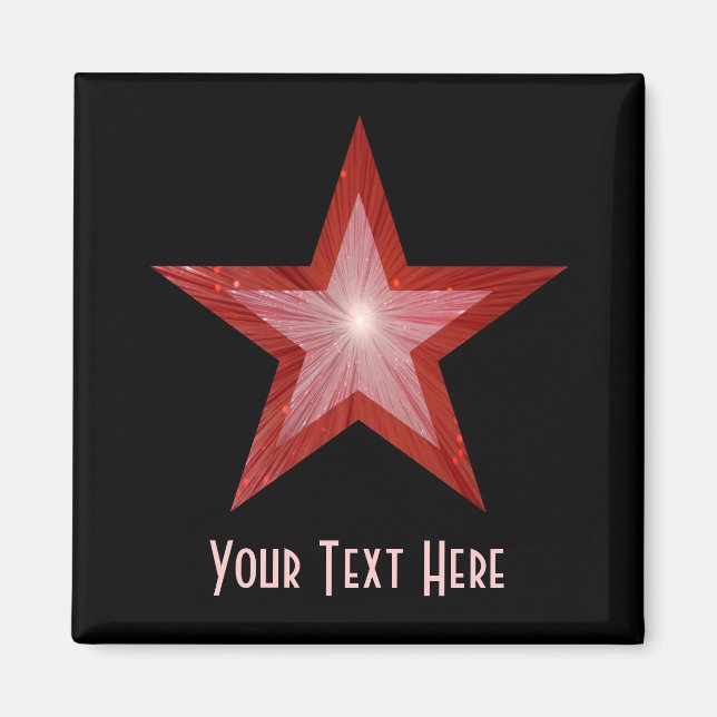 Aimant Carré magnétique Red Star 'Your Text' (Devant)