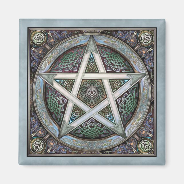 Aimant Carré Pentacle en argent (Devant)