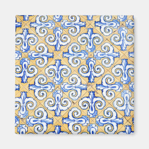 Aimant Carreaux espagnols - Azulejo Bleu, Jaune et Blanc