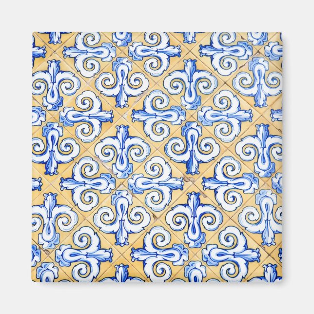 Aimant Carreaux espagnols - Azulejo Bleu, Jaune et Blanc (Devant)