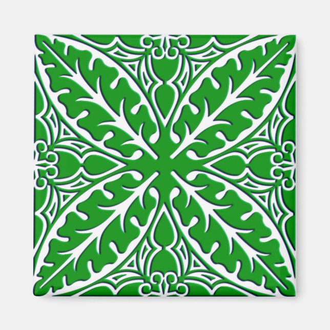 Aimant Carreaux marocains - vert émeraude et blanc (Devant)