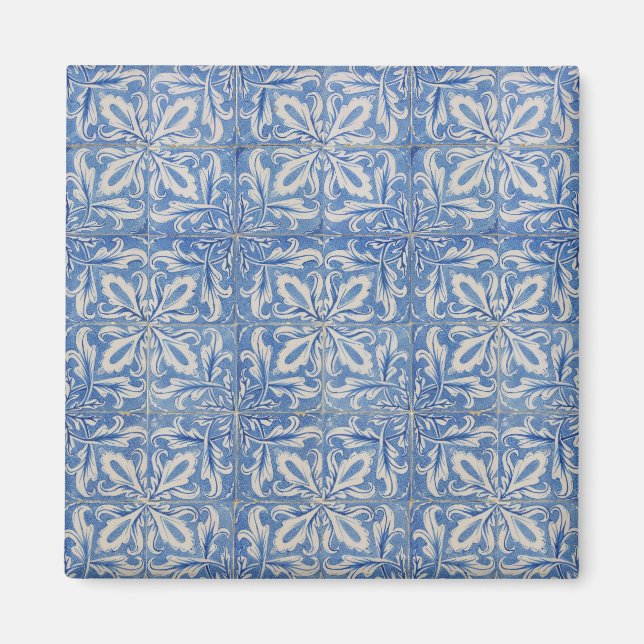 Aimant Carreaux portugais Vintage Azulejos Bleu Blanc (Devant)