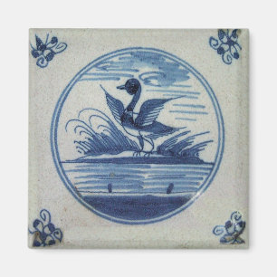 Aimant Carrelage bleu Delft - Canard dans l'eau Pinbac