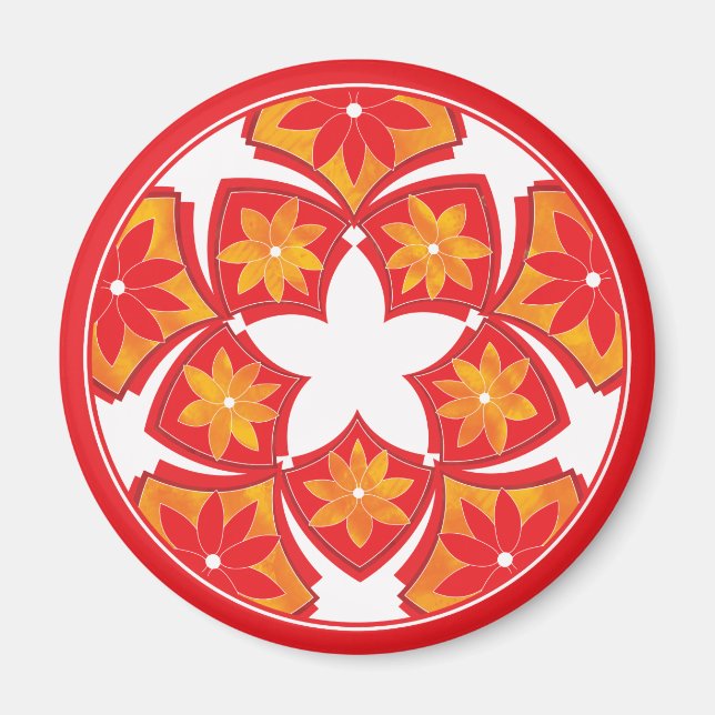 Aimant Carrelage de fleurs rouge (Devant)