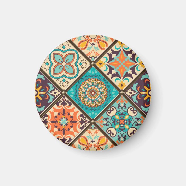 Aimant Carrelage en patchwork coloré : Motifs islamiques. (Devant)