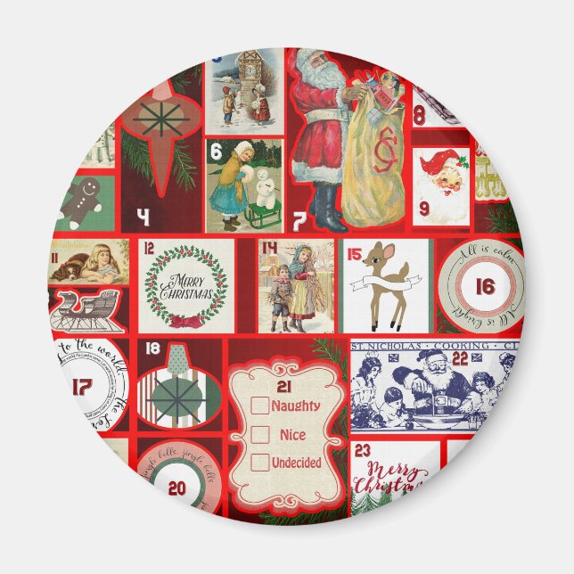 Aimant Carrés de l'illustration de Noël (Devant)