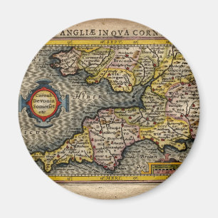 Aimant Carte 1610 des Cornouailles, de Devon, de