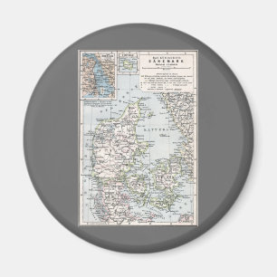 Aimant Carte ancienne du Danemark, Danmark en danois, 190