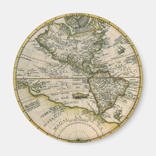 Aimant Carte antique, 1596, America Sive Novus Orbis (Devant)