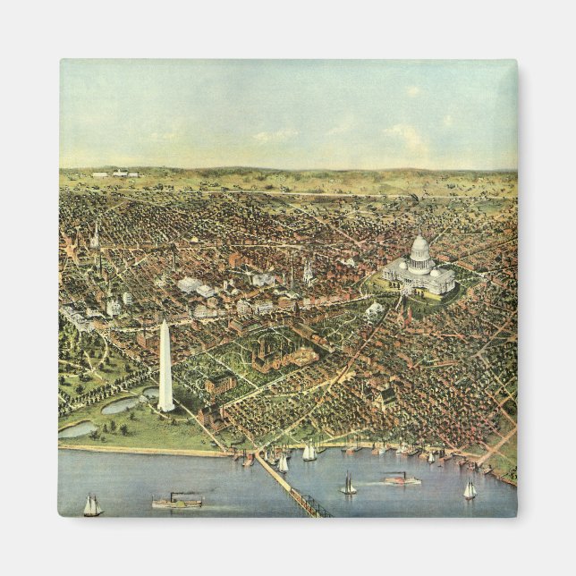 Aimant Carte antique avec une vue panoramique de Washingt (Devant)