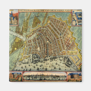 Aimant Carte antique de la rue d'Amsterdam, Pays-Bas