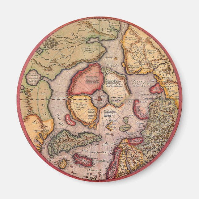 Aimant Carte antique du pôle Nord par Mercator (Devant)