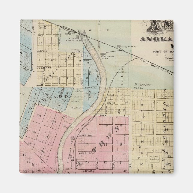 Aimant Carte d'Anoka, comté d'Anoka, Minnesota (Devant)