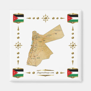 Aimant Carte de Jordanie + Magazine des drapeaux