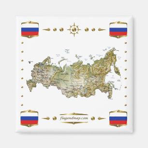 Aimant Carte de la Russie + Pavillon du drapeau