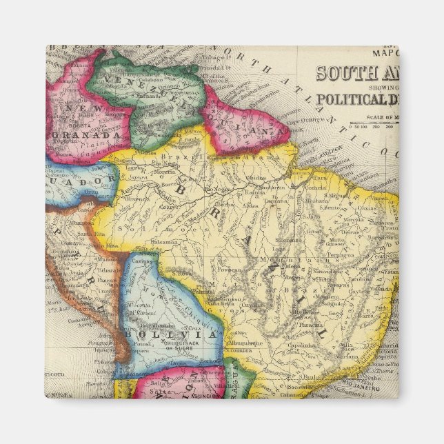 Aimant Carte De L'Amérique Du Sud (Devant)