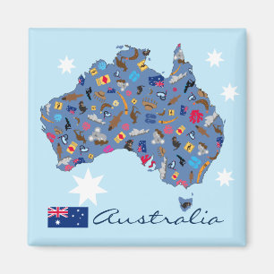 Aimant Carte de l'Australie avec des objets culturels